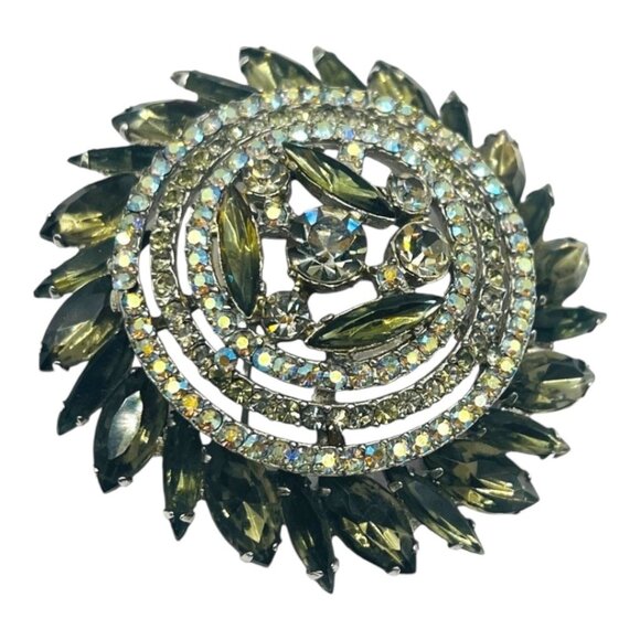 Vintage Rhinestone Pinwheel Brooch w/ Marquise-cut Rhinestones Art Deco Pin - Picture 3 of 6